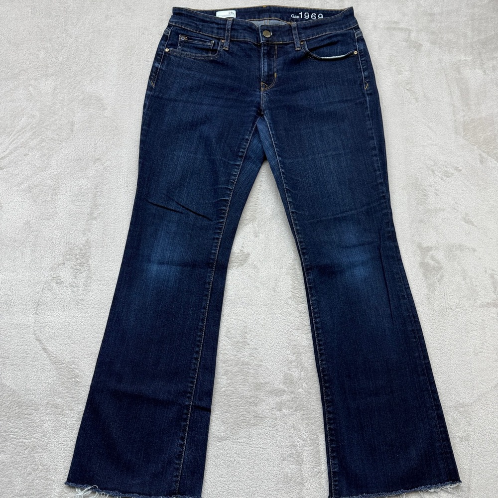 Gap 1969 Jeans Women's 28 Short Sexy Boot Dark Rinse Wash Raw Hem‎ Bootcut Denim
